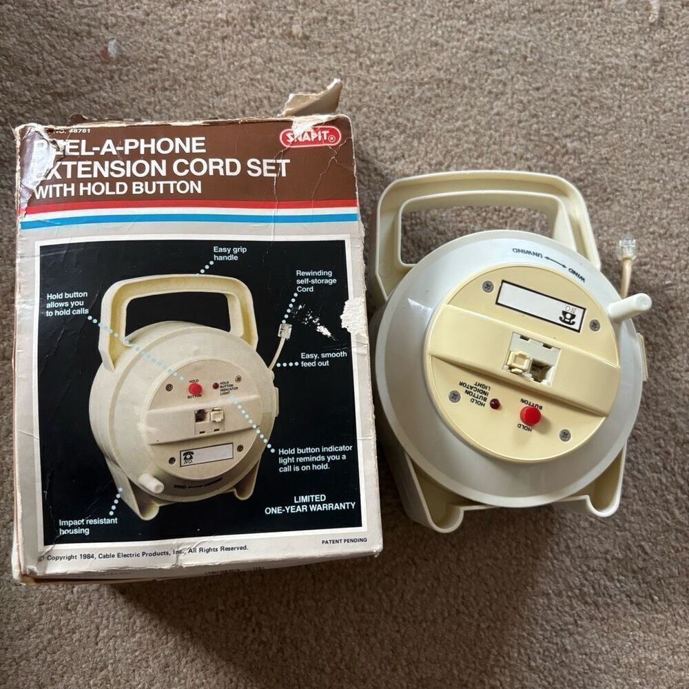 Reel-A-Phone Vintage 1980’s Extension Cord Set With Hold Button